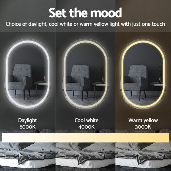 Embellir 2 Led Wall Mirror With Light 50X75cm Bathroom Decor Oval Vanity Mirrors