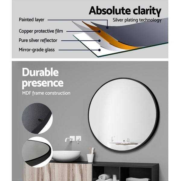 Embellir 2 Wall Mirror Makeup 50Cm Home Decor Framed Mirrors Bathroom Round Black Makeup Mirrors