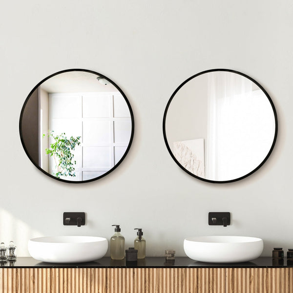 Embellir 2 Wall Mirror Makeup 50Cm Home Decor Framed Mirrors Bathroom Round Black Makeup Mirrors