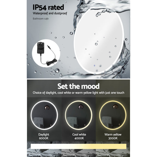 Embellir Wall Mirror 70Cm With Led Light Makeup Home Decor Bathroom Round Vanity Makeup Mirrors