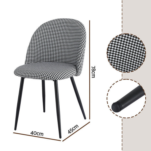 Artiss Set Of 2 Linen Solid Curved Houndstooth Dining Chairs