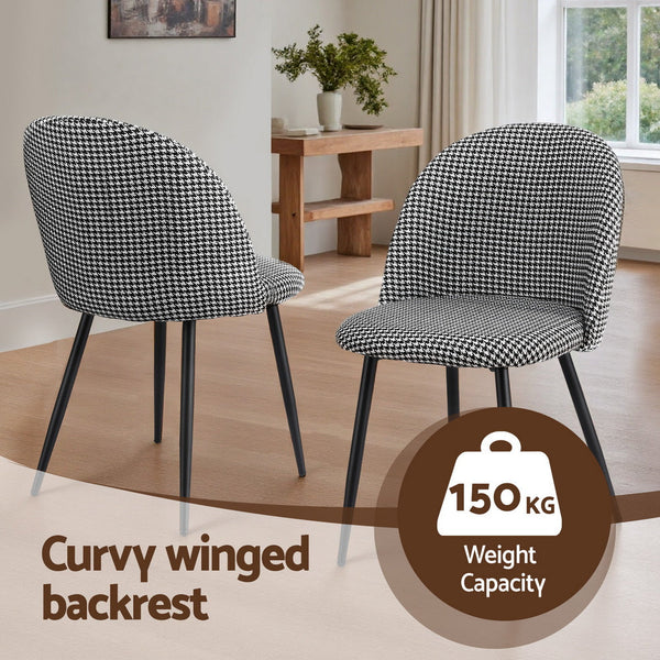 Artiss Set Of 2 Linen Solid Curved Houndstooth Dining Chairs