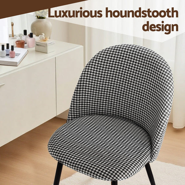 Artiss Set Of 2 Linen Solid Curved Houndstooth Dining Chairs