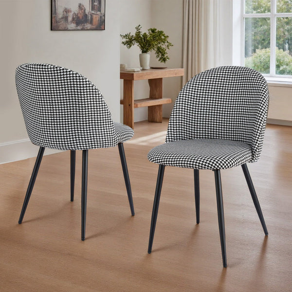 Artiss Set Of 2 Linen Solid Curved Houndstooth Dining Chairs