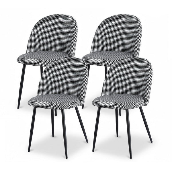 Artiss Set Of 2 Linen Solid Curved Houndstooth Dining Chairs