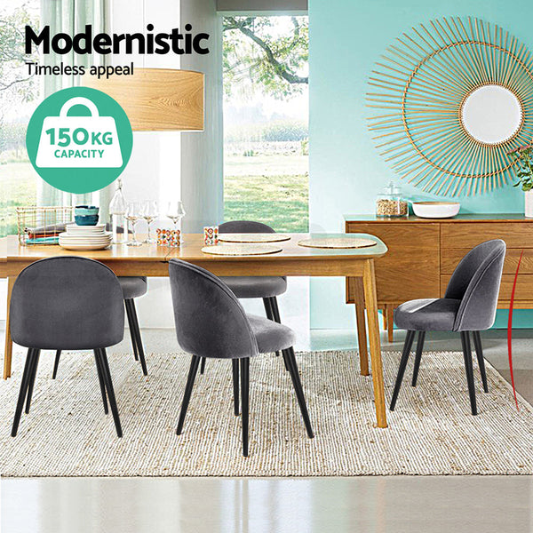 Artiss Velvet Set Of Four Dark Grey Furniture Dining Chairs