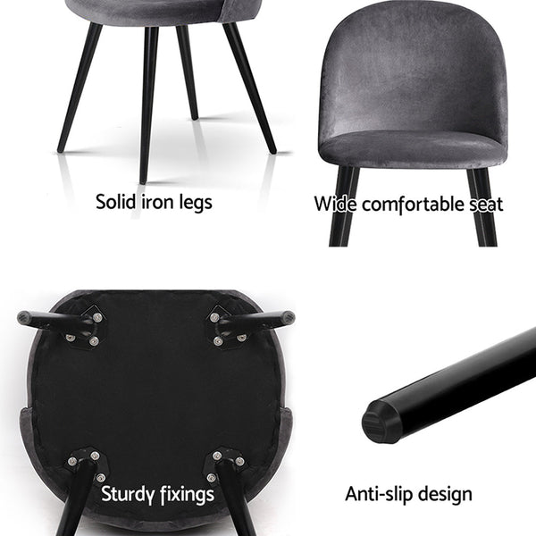 Artiss Velvet Set Of Four Dark Grey Furniture Dining Chairs