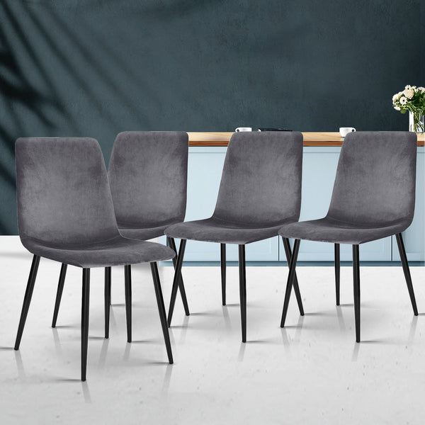 Artiss Set Of 4 Velvet Horizontal Slope Grey Dining Chairs