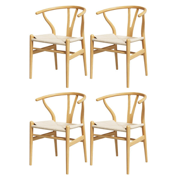 Artiss Of 4 Wooden Rattan Seat Wishbone Back Dining Chairs