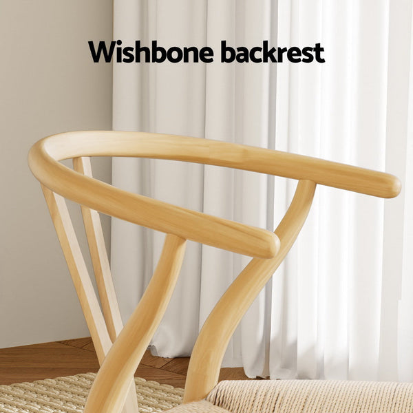 Artiss Of 4 Wooden Rattan Seat Wishbone Back Dining Chairs
