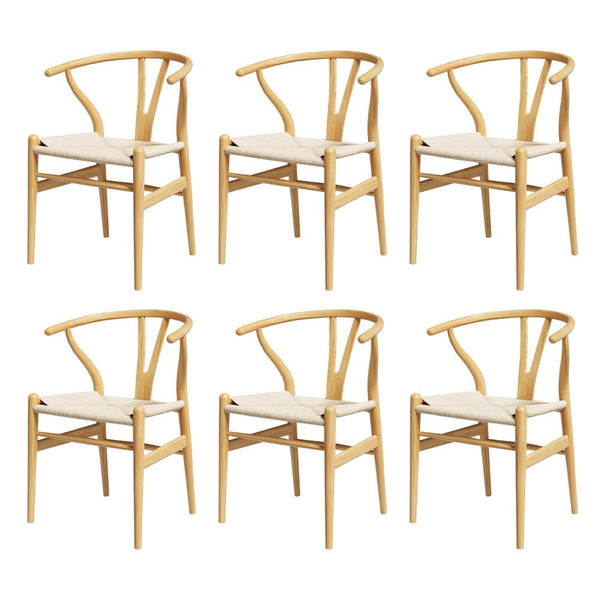 Artiss Of 6 Wooden Rattan Seat Wishbone Back Dining Chairs