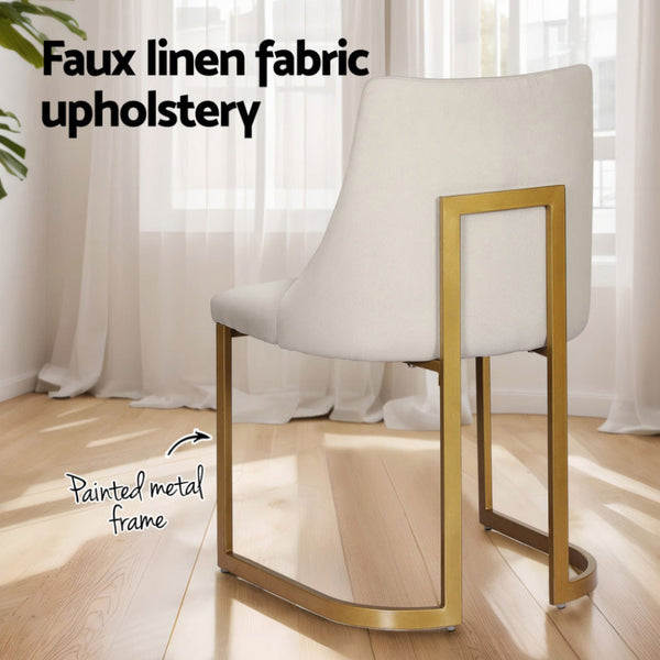 Artiss Linen Set Of Four Beige Upholstered Furniture Dining Chairs