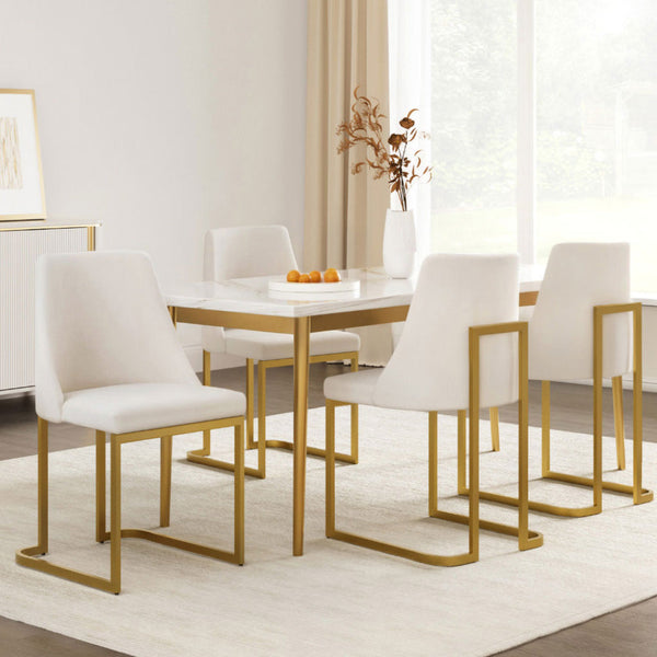 Artiss Linen Set Of Four Beige Upholstered Furniture Dining Chairs