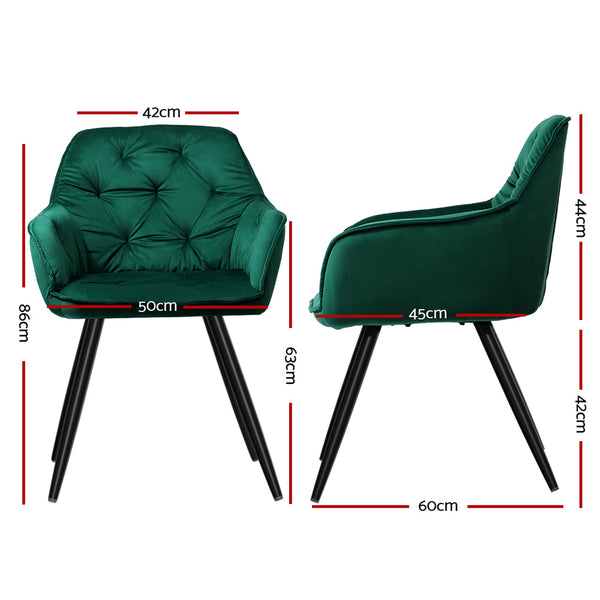 Artiss Set Of 2 Velvet Diamond Tufted Armchair Green Dining Chairs