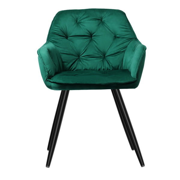 Artiss Set Of 2 Velvet Diamond Tufted Armchair Green Dining Chairs