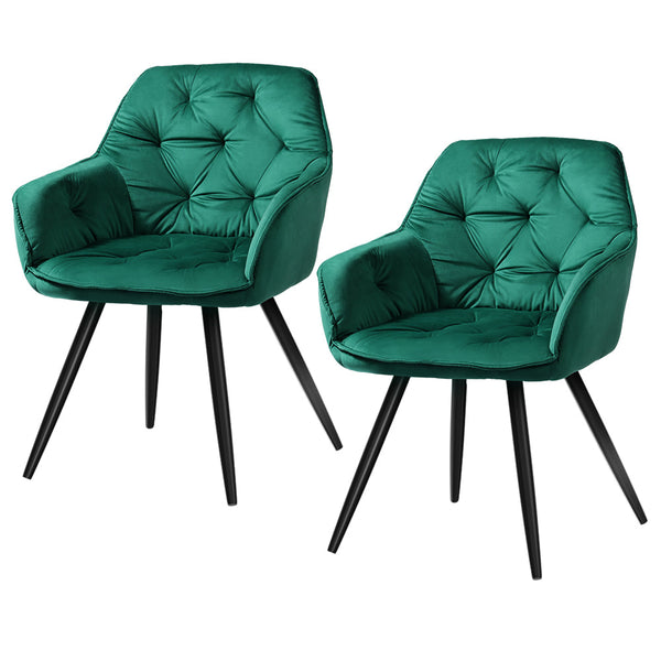 Artiss Set Of 2 Velvet Diamond Tufted Armchair Green Dining Chairs
