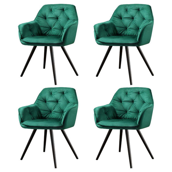 Artiss Set Of 2 Velvet Diamond Tufted Armchair Green Dining Chairs