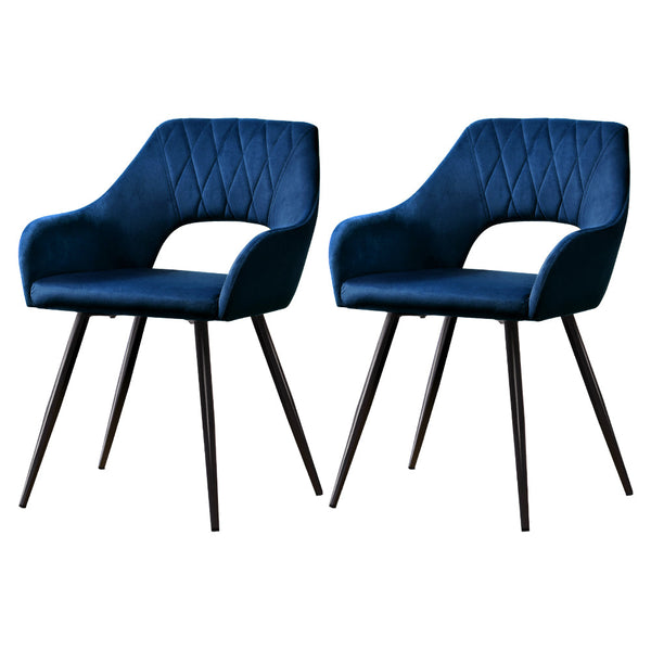 Artiss Set Of 2 Velvet Hollow Armchair Blue Dining Chairs