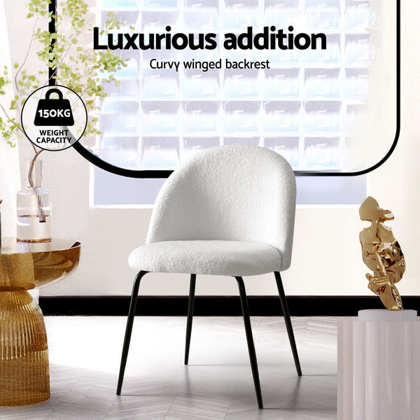 Artiss Set Of 4 White Sherpa Boucle Furniture For Home And Garden Dining Chairs