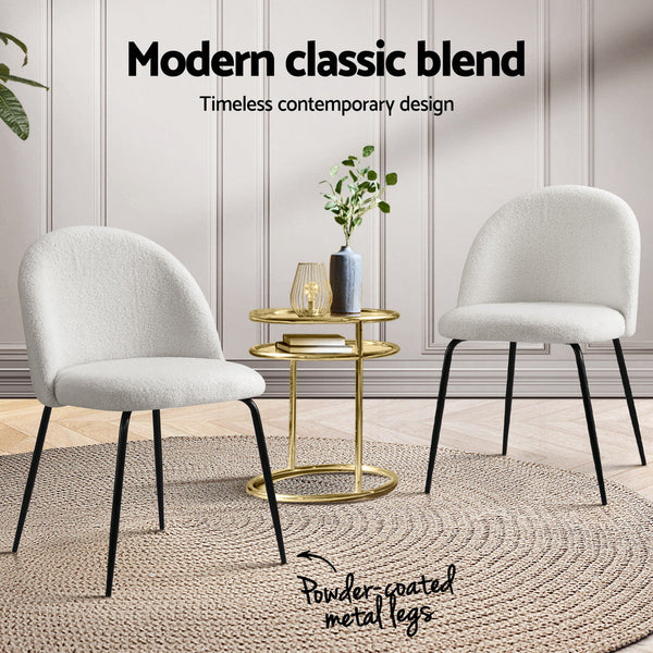 Artiss Set Of 4 White Sherpa Boucle Furniture For Home And Garden Dining Chairs