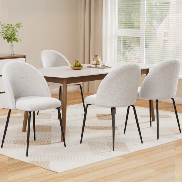 Artiss Set Of 4 White Sherpa Boucle Furniture For Home And Garden Dining Chairs