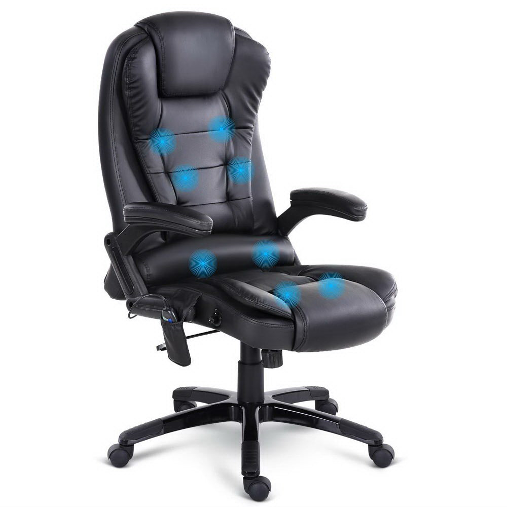 Artiss 8 Point Massage Office Chair Heated Seat Recliner Pu Black Massage Tables & Chairs