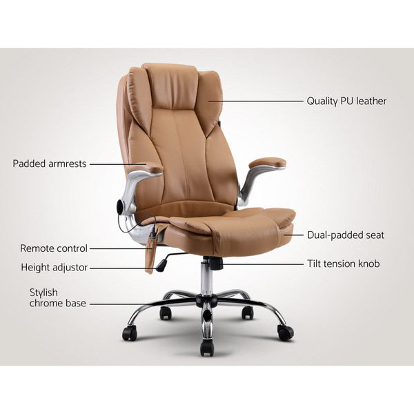 Artiss 8 Point Massage Office Chair Pu Leather Brown Massage Tables & Chairs