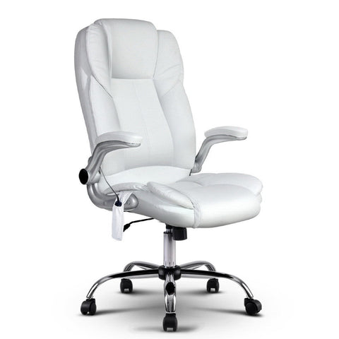 Artiss 8 Point Massage Office Chair Pu Leather White Massage Tables & Chairs