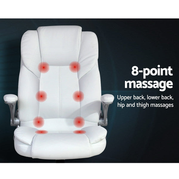 Artiss 8 Point Massage Office Chair Pu Leather White Massage Tables & Chairs