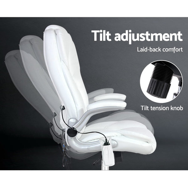 Artiss 8 Point Massage Office Chair Pu Leather White Massage Tables & Chairs