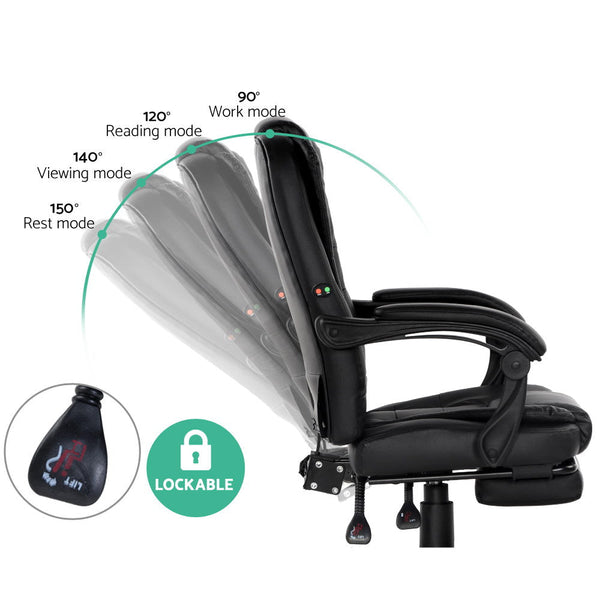 Artiss 2 Point Massage Office Chair Pu Leather Footrest Black Massage Tables & Chairs