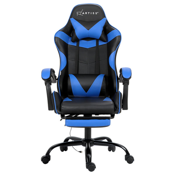 Artiss 2 Point Massage Gaming Office Chair Footrest Blue Office Chairs