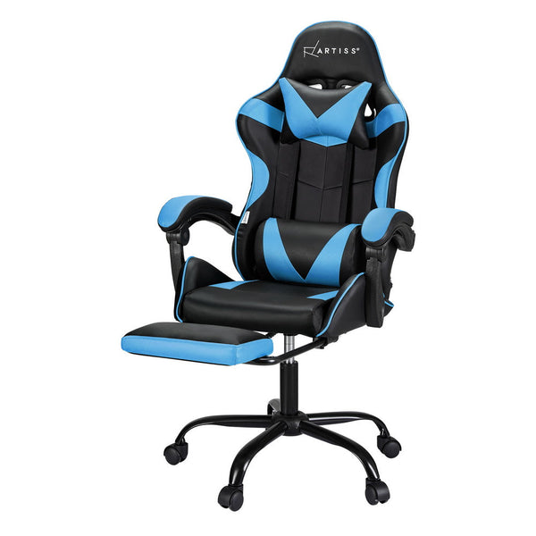 Artiss 2 Point Massage Gaming Office Chair Footrest Cyan Blue Office Chairs