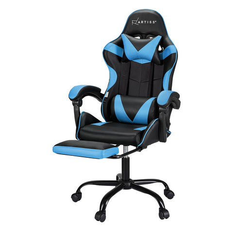 Artiss 2 Point Massage Gaming Office Chair Footrest Cyan Blue Office Chairs