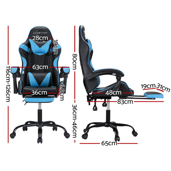 Office Chairs Artiss 2 Point Massage Gaming Office Chair Footrest Cyan Blue
