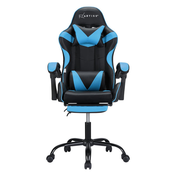 Artiss 2 Point Massage Gaming Office Chair Footrest Cyan Blue Office Chairs