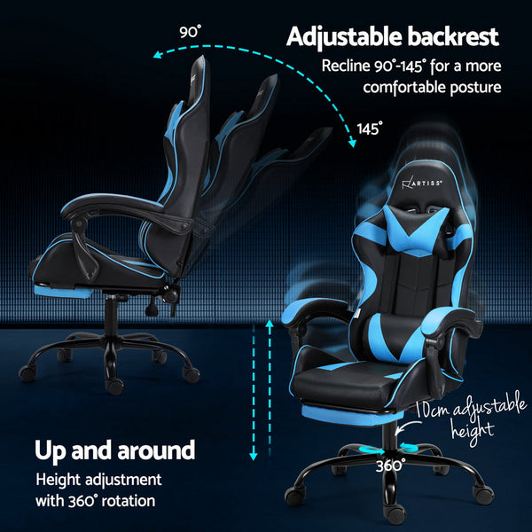 Artiss 2 Point Massage Gaming Office Chair Footrest Cyan Blue Office Chairs