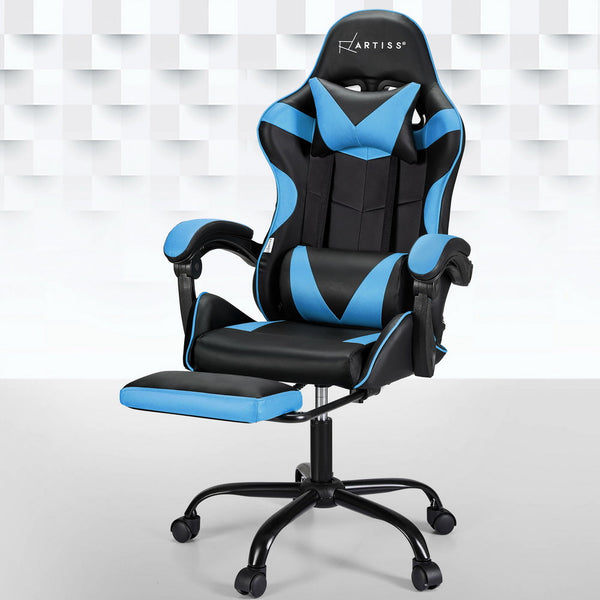Artiss 2 Point Massage Gaming Office Chair Footrest Cyan Blue Office Chairs