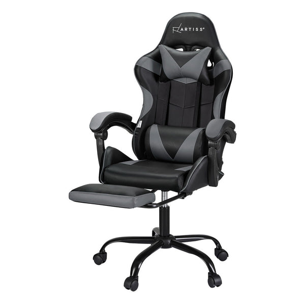 Artiss 2 Point Massage Gaming Office Chair Footrest Blue Office Chairs