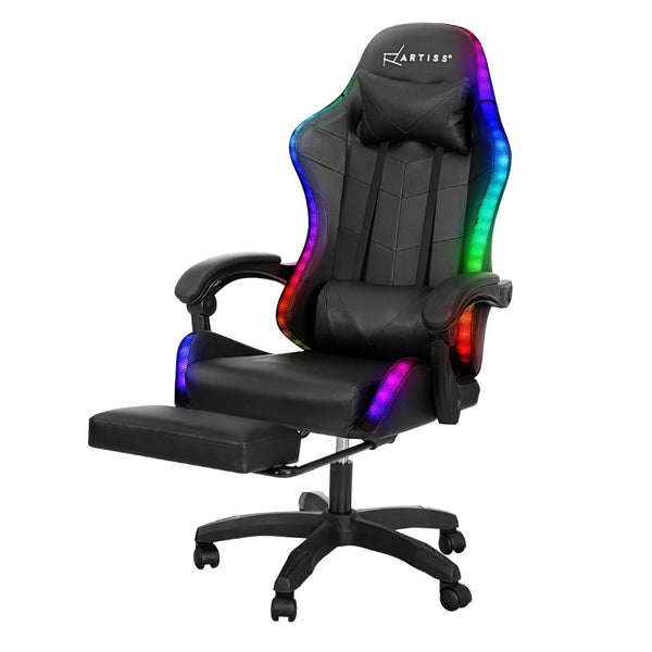 Artiss 6 Point Massage Gaming Office Chair 7 Led Footrest Black Office Chairs