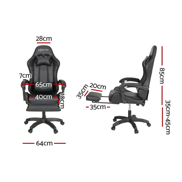 Artiss 6 Point Massage Gaming Office Chair 7 Led Footrest Black Office Chairs