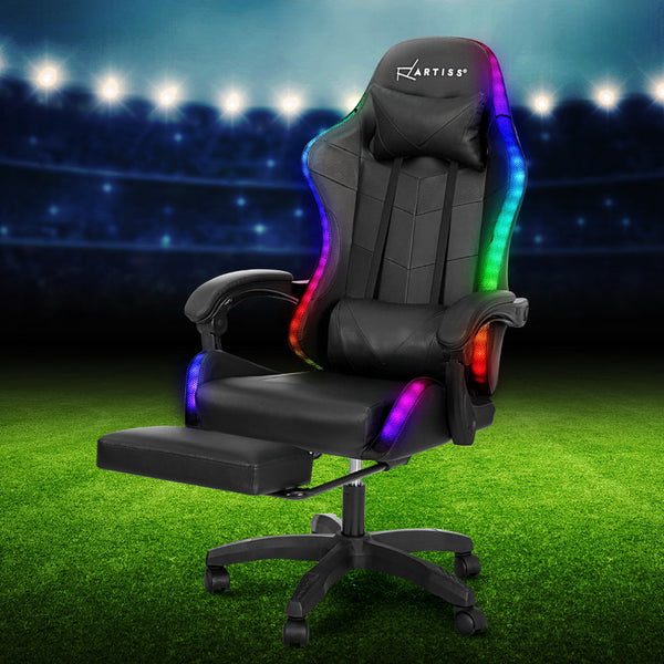 Artiss 6 Point Massage Gaming Office Chair 7 Led Footrest Black Office Chairs