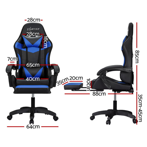 Artiss 6 Point Massage Gaming Office Chair 7 Led Footrest Blue Office Chairs