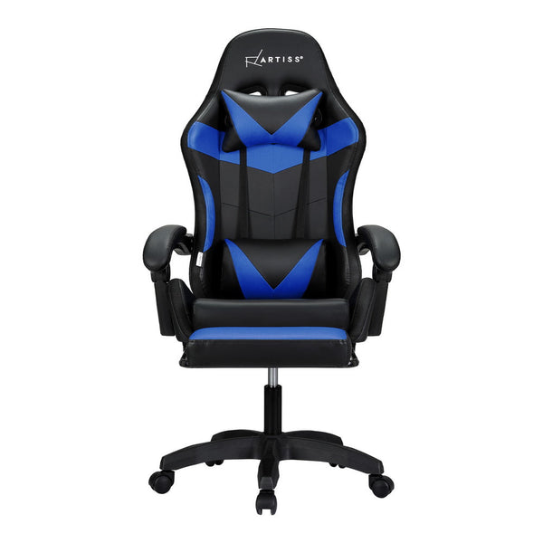 Artiss 6 Point Massage Gaming Office Chair 7 Led Footrest Blue Office Chairs