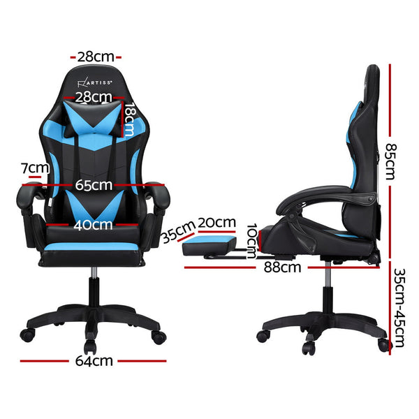 Artiss 6 Point Massage Gaming Office Chair 7 Led Footrest Cyan Blue Office Chairs