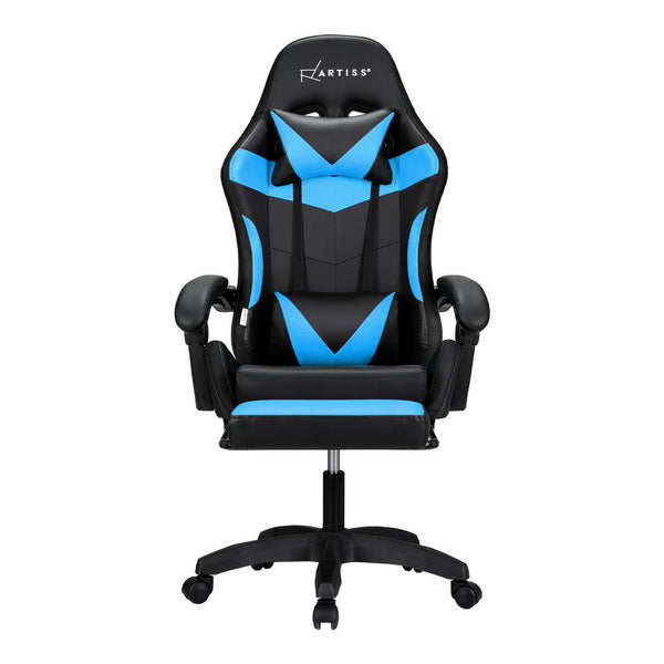 Artiss 6 Point Massage Gaming Office Chair 7 Led Footrest Cyan Blue Office Chairs