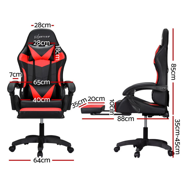 Office Chairs Artiss 6 Point Massage Gaming Office Chair 7 Led Footrest Red