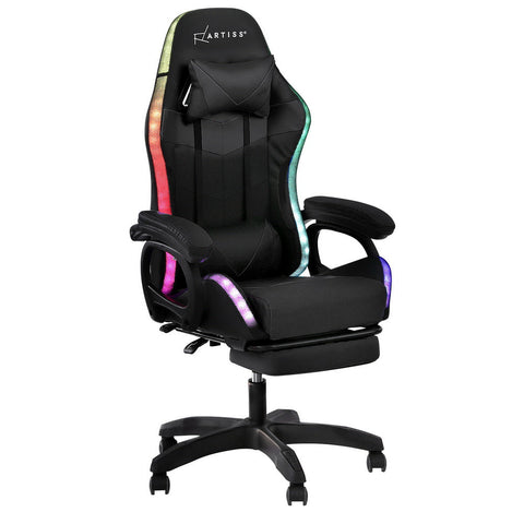 Artiss Gaming Office Chair 12 Rgb Led Massage Computer Work Seat Footrest Black Office Chairs