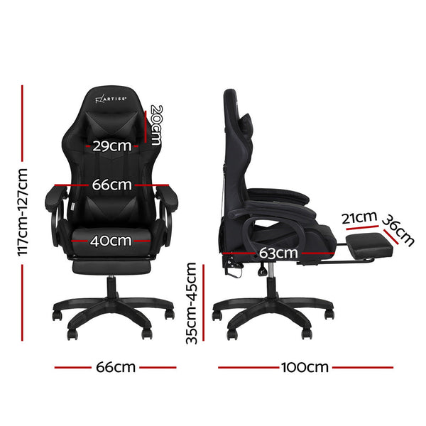 Artiss Gaming Office Chair 12 Rgb Led Massage Computer Work Seat Footrest Black Office Chairs