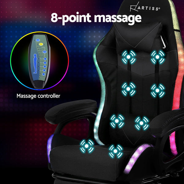 Artiss Gaming Office Chair 12 Rgb Led Massage Computer Work Seat Footrest Black Office Chairs